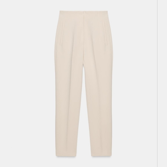 Zara Pants - Zara High Waisted Ankle Length Pants Pleated Straight Leg Mid Ecru Cream Medium
